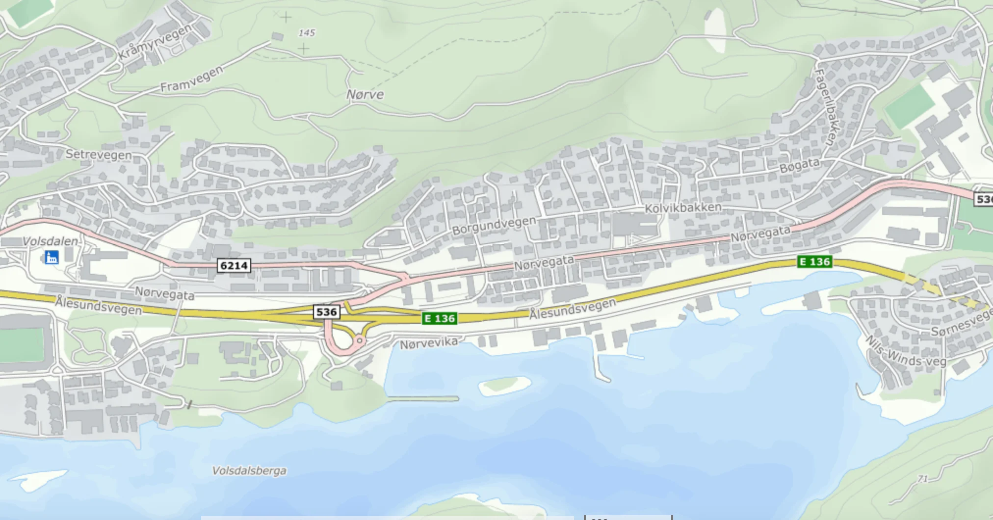 Kart over Nørvegata Bomiljø sitt geografiske område
